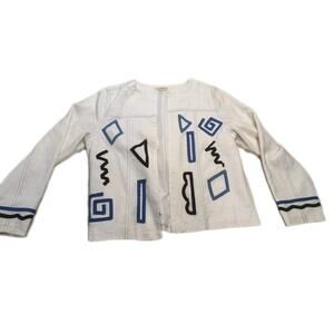 Vintage 90s Choices Petite Jacket Geometric Artsy Design, Open Front, Cotton